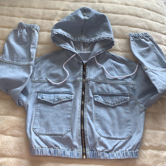 Hooded denim jean jacket with pockets size S M - Picture 8 of 8